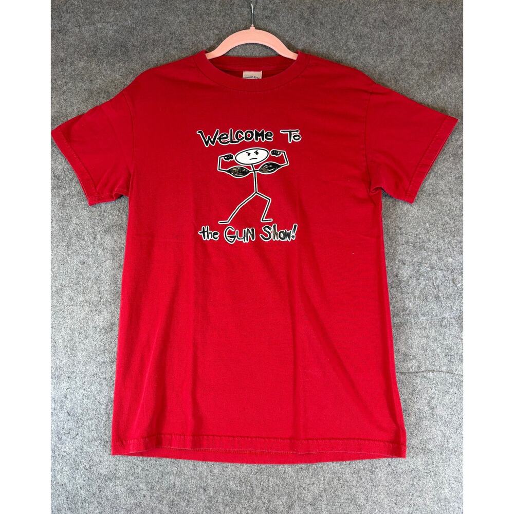 Welcome to the Gun Show T Shirt Mens Small Red Humor Graphic Tee Short Sleeve